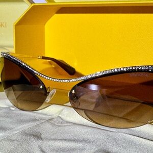 Swarovski Women's Brown & Gold Cat-Eye Sunglasses with Crystal Trim